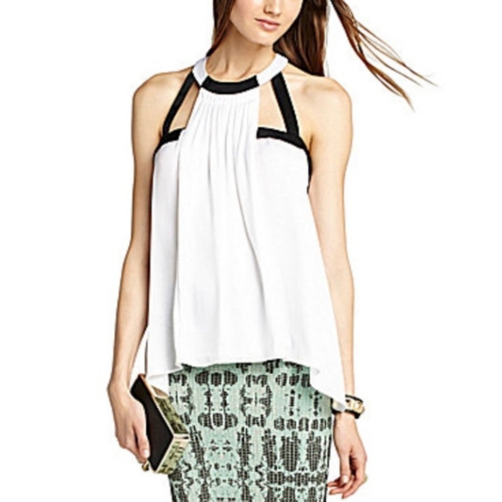 BCBGMaxAzria White Blouse with Black Accents